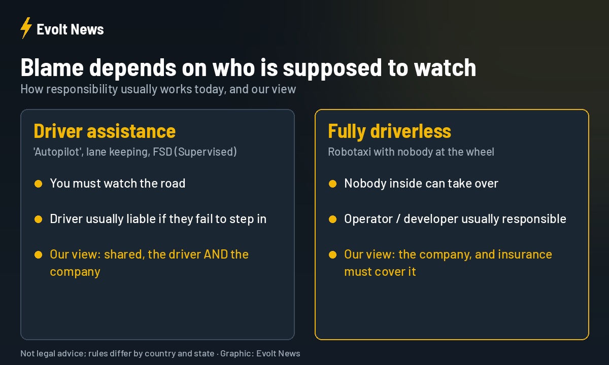 Who is to blame in a self-driving car crash: driver assistance vs robotaxi
